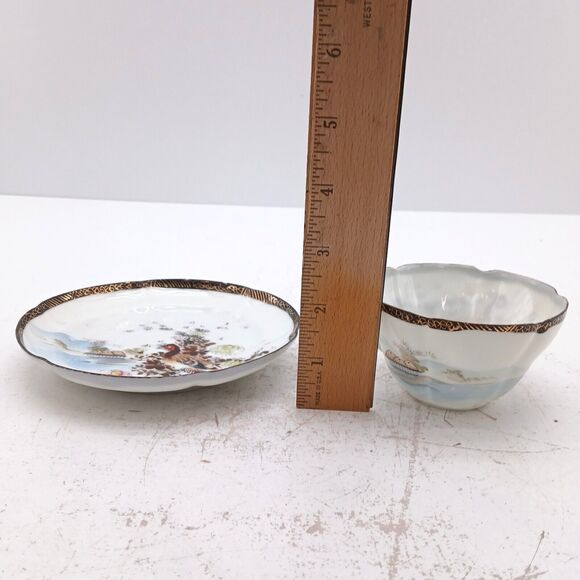 Vintage Japanese Kutani Style Hand Painted Cup And Saucer Eggshell Porcelain - Picture 15 of 16
